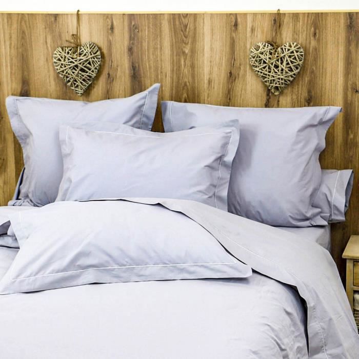 LINANDELLE - Housse de couette unie coton Percale 200 fils DESIREE - Gris - 240x280 cm