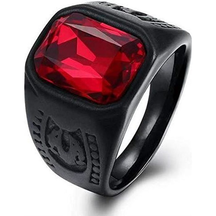 AURSTORE® bague chevaliers homme biker acier inoxydable couleurs mat avec pierre rouge taille 67