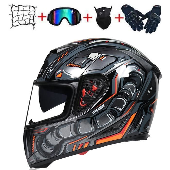 Casque Moto Scooter Intégral Homme Femme Double Visière Pare-Soleil Intégré Cadeaux 4 Pièces-Noir