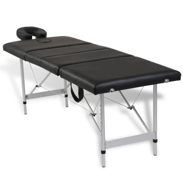Table de Massage Pliante 4 Zones Noir Cadre en Aluminium