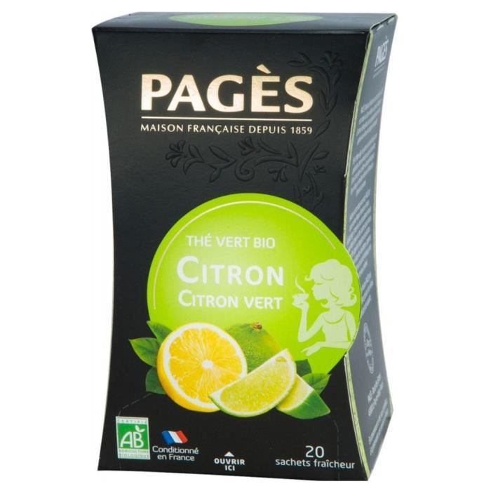 Pages Thé Vert Citron Citron Vert Bio 20 sachets (lot de 3)