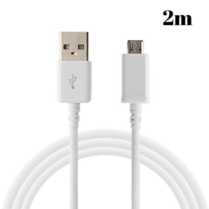 Cable pour Huawei MediaPad T5 - MediaPad T3 - MediaPad M5 Lite - MatePad T8 - Cable chargeur micro usb Blanc 2 Mètres Phonillico®