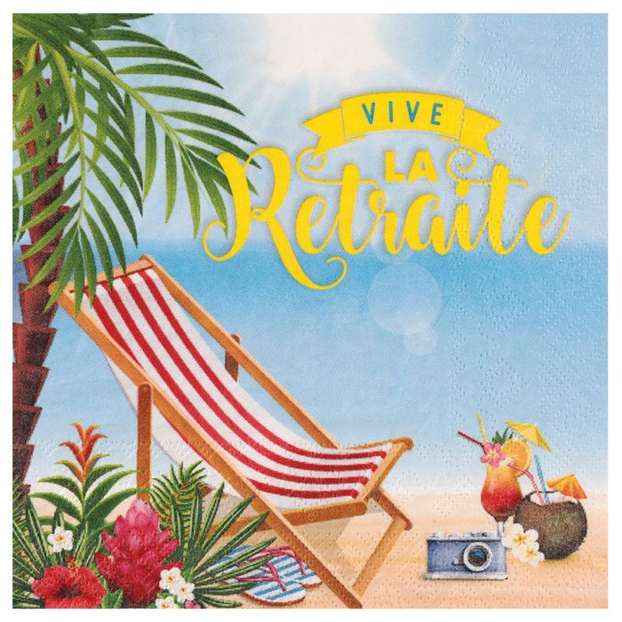 Serviette de table vive la retraite multicolore (x20) REF/7667