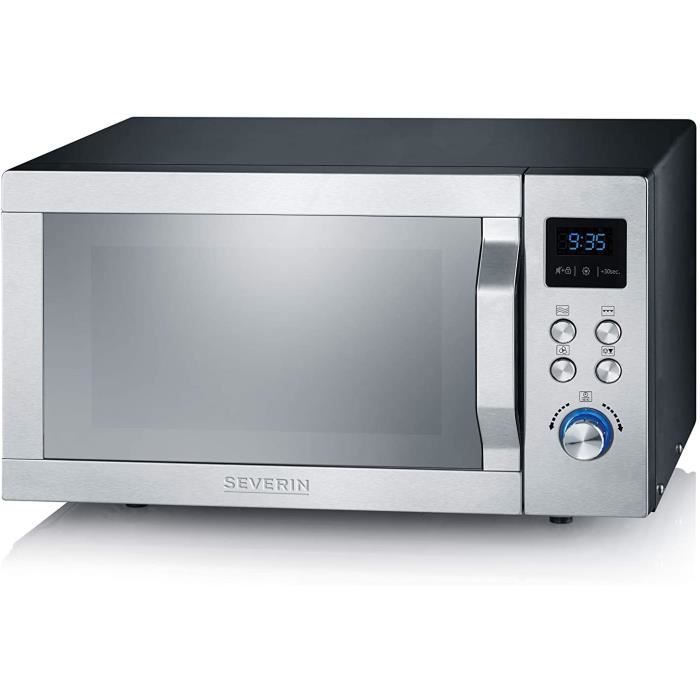 SEVERIN Four Micro-ondes, Technologie Inverter, Gril, Chaleur tournante, 25L, jusqu’à 1 950W, Plaque à pizza(Ø28cm), Inox, MW 7755