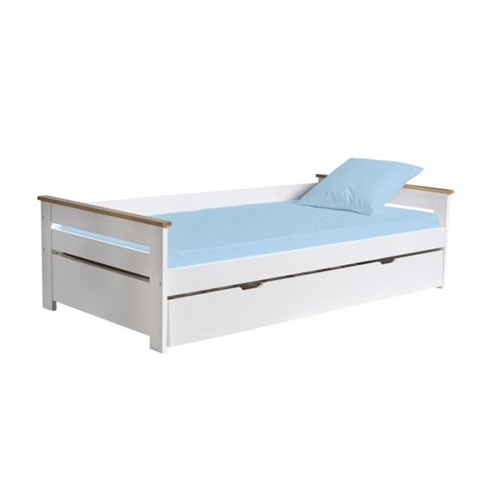 Lit gigogne couchage Blanc 90*190 cm - MATIS - L 199 x l 105 x H 62