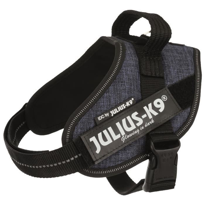 JULIUS K9 Harnais Power IDC Mini–M : 49–67 cm - 22 mm - Bleu jean - Pour chien