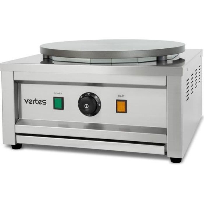 vertes Crêpière avec distributeur en bois (3000 watts, plaque chauffante de 1x 40 cm, revêtement anti-adhésif, température réglable