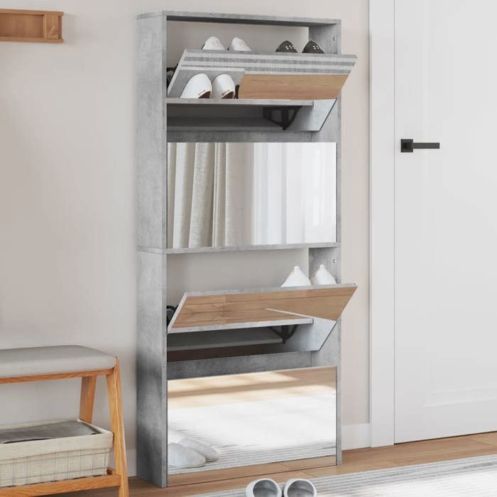 vidaXL Armoire à chaussures et miroir 4 niveaux gris béton 63x17x134cm 3228275