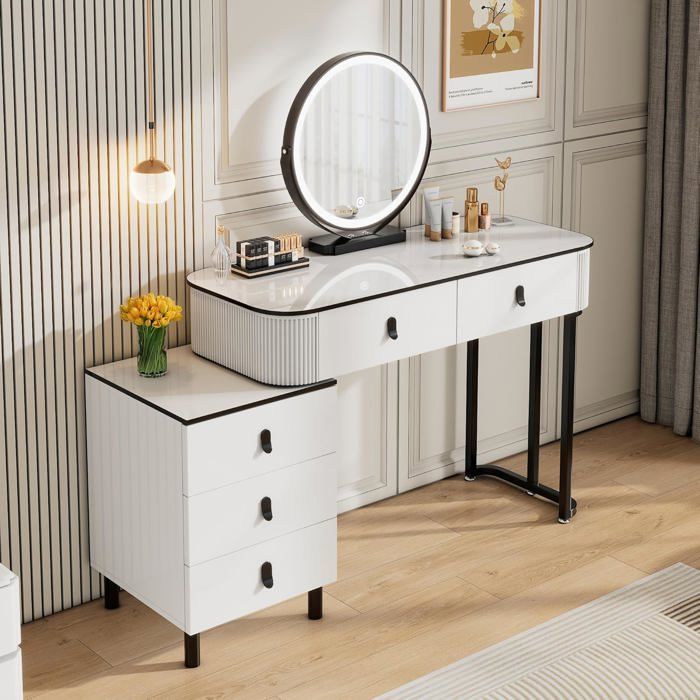 WOLTU Coiffeuse avec Miroir LED Luminosité Réglable Table de Maquillage Tiroirs et Commode 100x40x125cm Blanc+Noir WOLTU Coiffeuse avec Miroir LED Luminosité Réglable Table de Maquillage Tiroirs et Commode 100x40x125cm Blanc+Noir