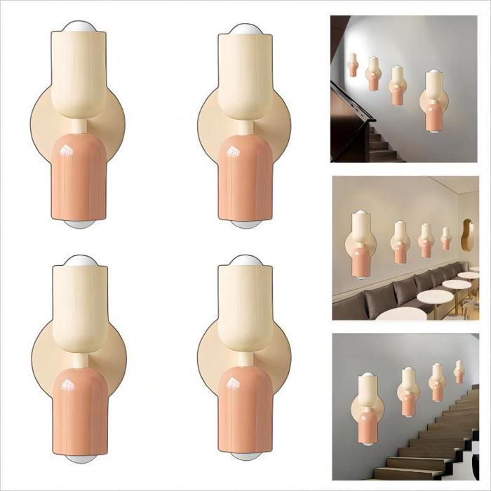 WOTTES Applique Murale Intérieur Moderne 4pcs 2 têtes E27 Lampe Murale Scandinavie Décoration pour Chambre Salon Beige + Rose