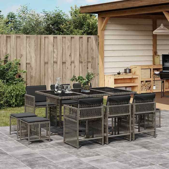 vidaXL Ensemble à manger de jardin 11pcs avec coussins poly rotin 3211688