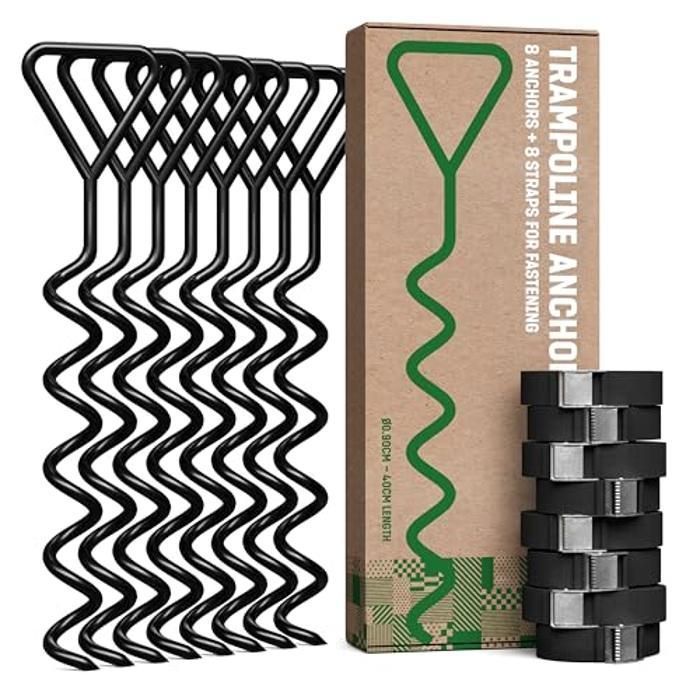 Lot 4 Ancrages Sol Trampoline 40 Cm + Sangles – Fixation Robuste Acier Galvanisé Anti-Vent – Universel