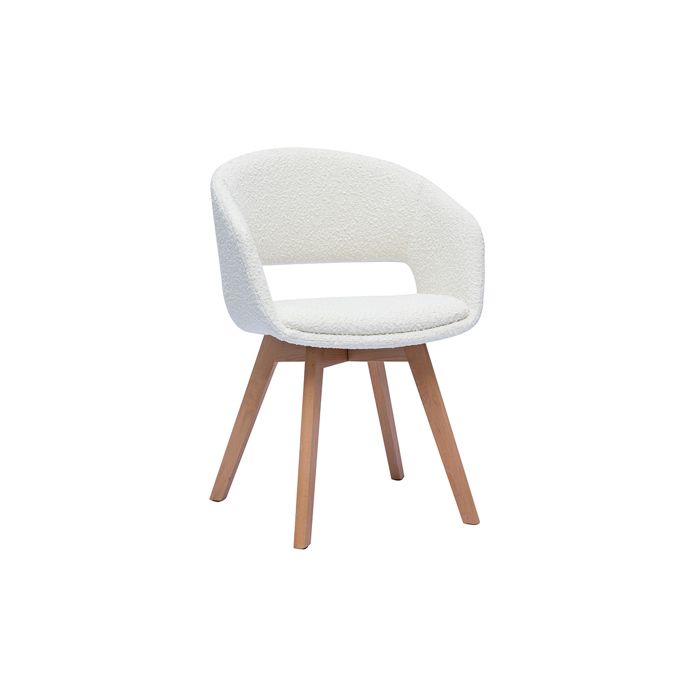 Miliboo - Chaise scandinave en tissu effet laine bouclée blanc et bois clair massif PRISMA