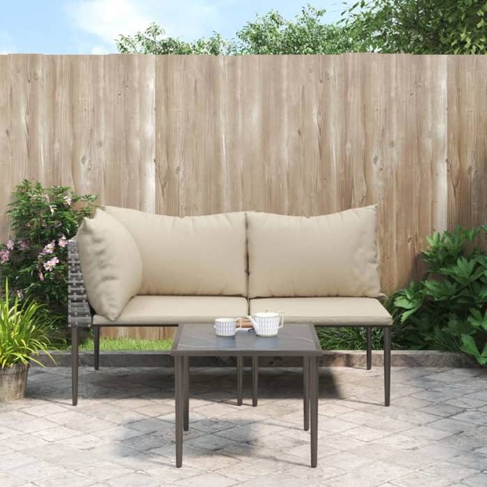 vidaXL Salon de jardin 3 pcs avec coussins Gris Résine