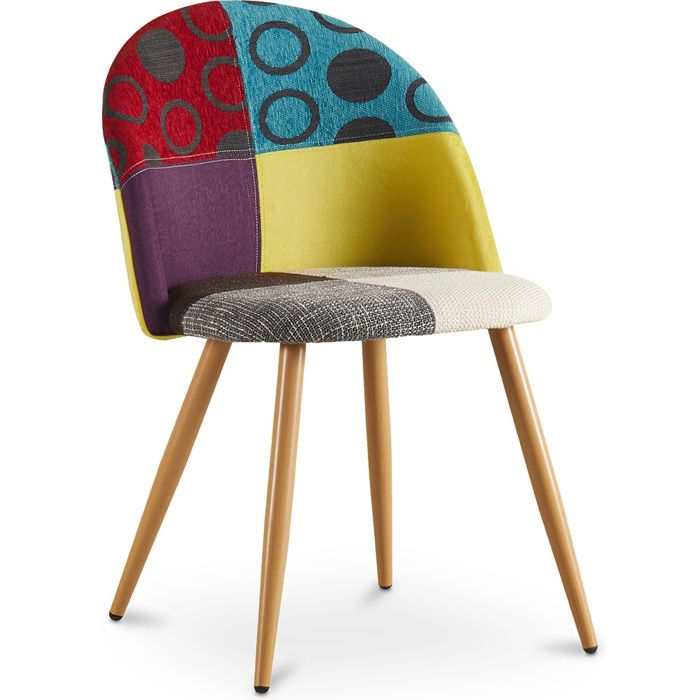 Chaise de salle à manger tapissée scandi retro design patchwork pieds en bois - Bennett Jay Multicolore