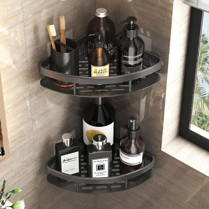 2 étagères dangle de douche noires sans perçage support gel douche en aluminium épaissi antirouille