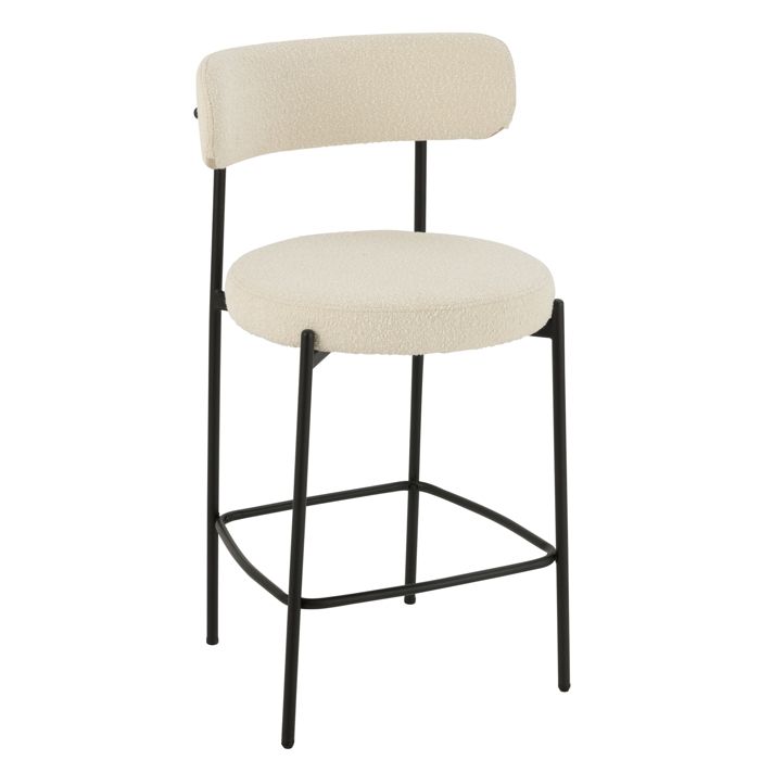 Chaise de bar en métal et tissu bouclette Blanc 48x53x97 cm Chaise de bar en métal et tissu bouclette Blanc 48x53x97 cm