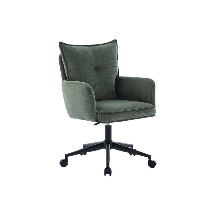 Chaise de bureau - Velours côtelé - Vert et noir - Hauteur réglable - BATARU Chaise de bureau - Velours côtelé - Vert et noir - Hauteur réglable - BATARU