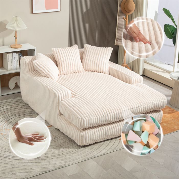 DRIPEX Canapé Paresseux moderne en velours côtelé avec 3 coussins moelleuxCanapé LitCanapé poufBeige125×155×63cm