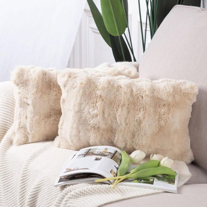 Madizz Lot de 2 Doux Peluche Laine Courte Toison Décoratif