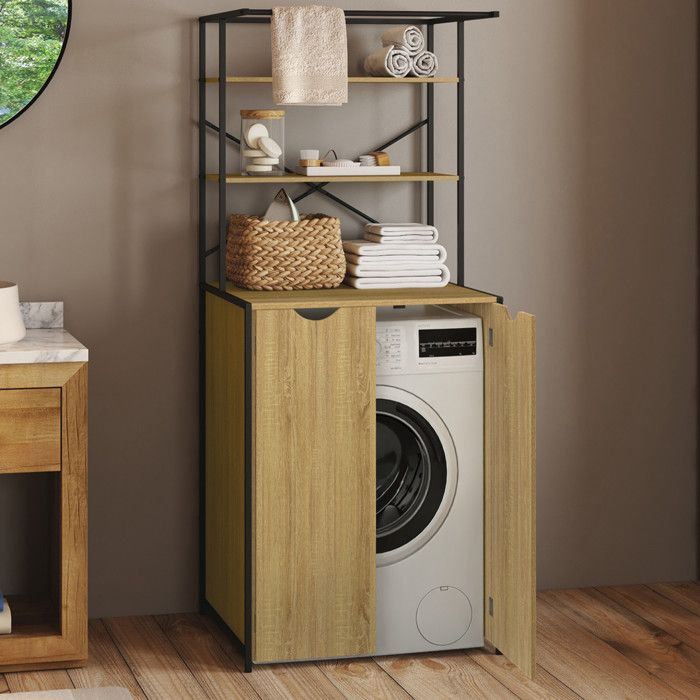 IDMARKET Meuble dessus machine à laver fermé DETROIT design industriel IDMARKET Meuble dessus machine à laver fermé DETROIT design industriel