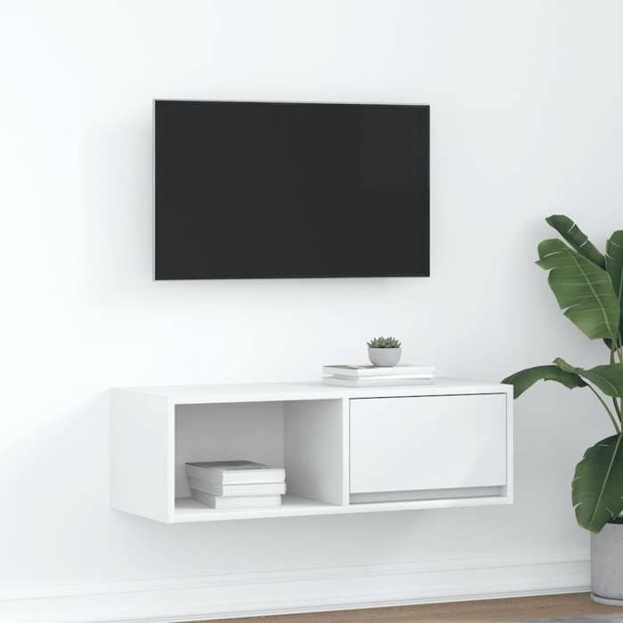 Meuble TV moderne - VIDAXL - Blanc - 80x31x25 5 cm - Bois dingénierie - 1 tiroir - 1 étagère - Capacité 60 kg