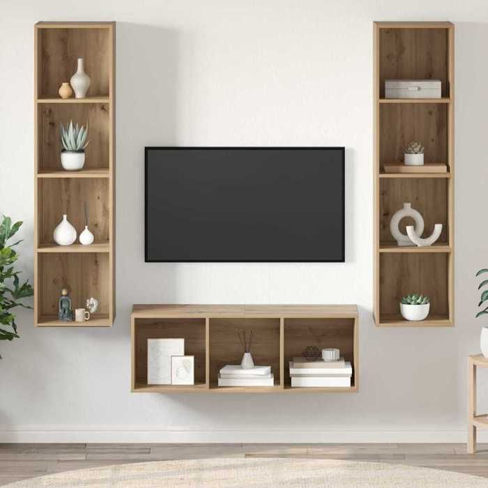 Meuble TV mural en bois dingénierie - VIDAXL - 37x37x142.5 cm - Chêne artisanal - Grand espace de rangement - Modulable