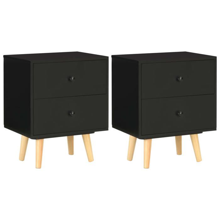 Tables de chevet scandinaves - vidaXL - Lot de 2 - Noir - 40x30x50 cm - Pin massif - 2 tiroirs - Facile à assembler