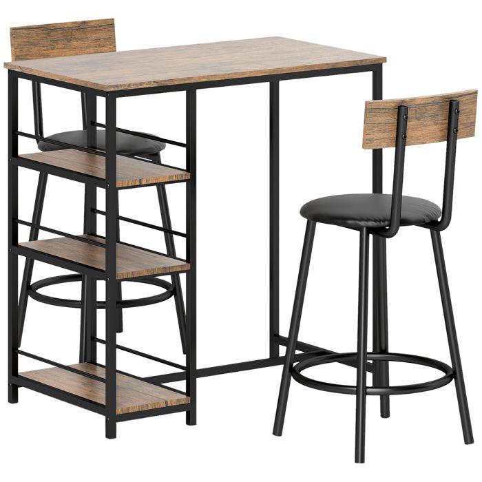 table de bar avec tabouret de bar set de 3 pièces. Ensemble de table de bar avec table de cuisine 3 étagères 2 chaises de bar