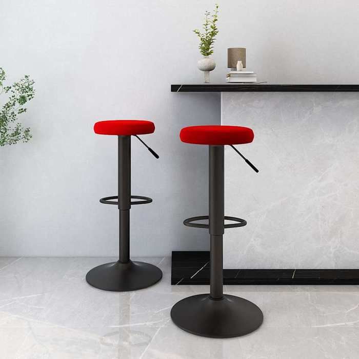 Tabourets de bar velours - XWO - Lot de 2 - Rouge bordeaux - 31x(58-78) cm - Pivotement 360° - Mécanisme de levage à gaz