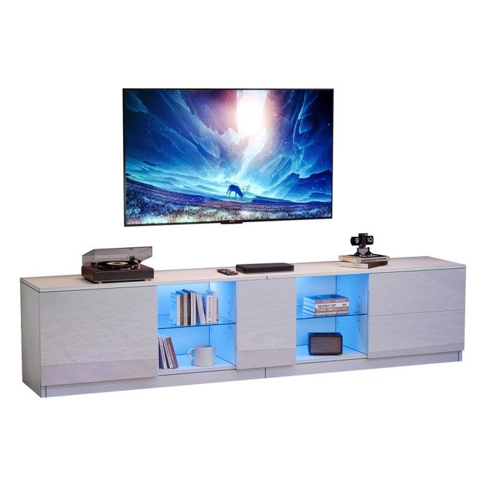 Meuble TV Blanc Brillant 160x40x52 cm avec Éclairage LED Buffet Bas pour Téléviseur jusquà 65 Pouces Idéal Salon Meuble TV Blanc Brillant 160x40x52 cm avec Éclairage LED Buffet Bas pour Téléviseur jusquà 65 Pouces Idéal Salon