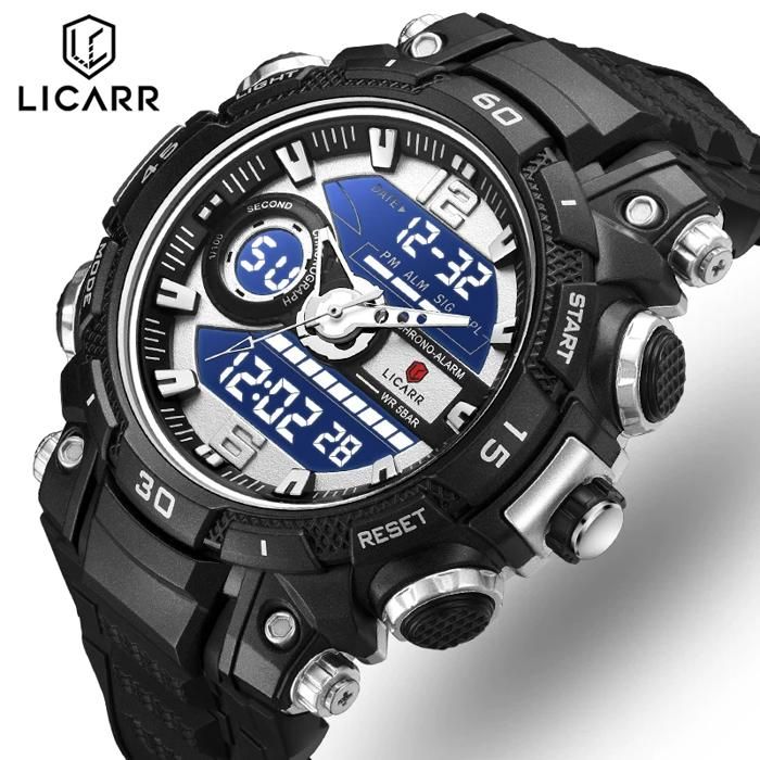 Hommes Double affichage Sports Électronique Montres Chronographe LED Alarme Date Multifonction Étudiant Quartz Homme Montres