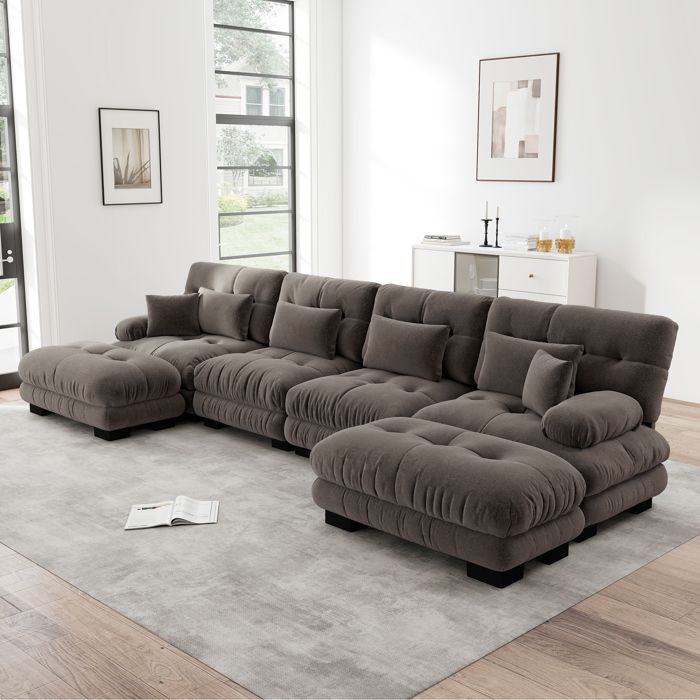 Canapé dangle modulaire - Ensemble en U - 4 places - Ottoman mobile - Chenille - Marron - 406x145x81 cm