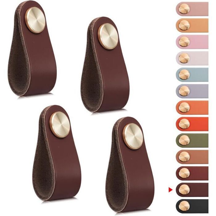 4pcs Poignée Meuble Cuir Bouton Porte Placard Poignee Cuir Bouton de Tiroir Poignee de Meuble Vintage pour Armoires Commode C...