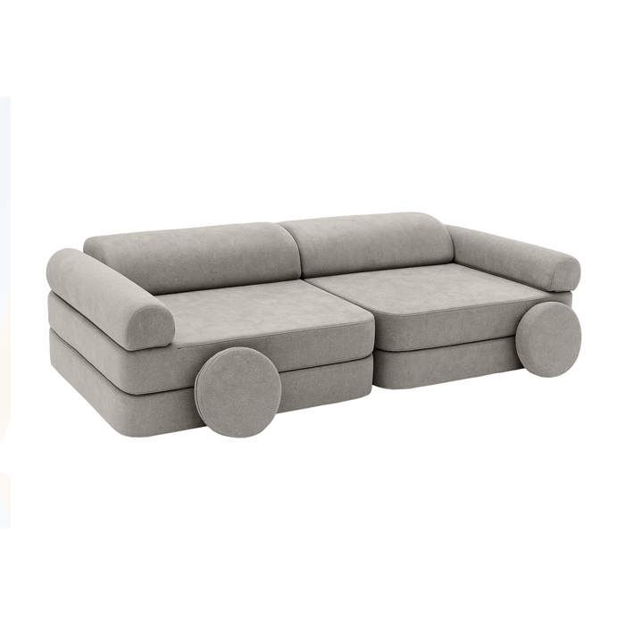 Canapé enfant modulable velours gris – sofa élégant pour coin enfant
