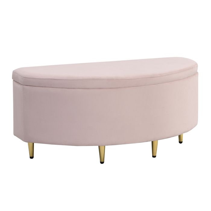 Lit Simple 90×200 cm avec Tête de Lit Coquillage Réglable et Banquette de Rangement Sans Matelas Velours Rose - UVRION
