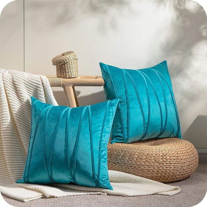 Set of 2 Christmas Cushion Covers 45x45 Duck Blue Sofa Shiny Velv
