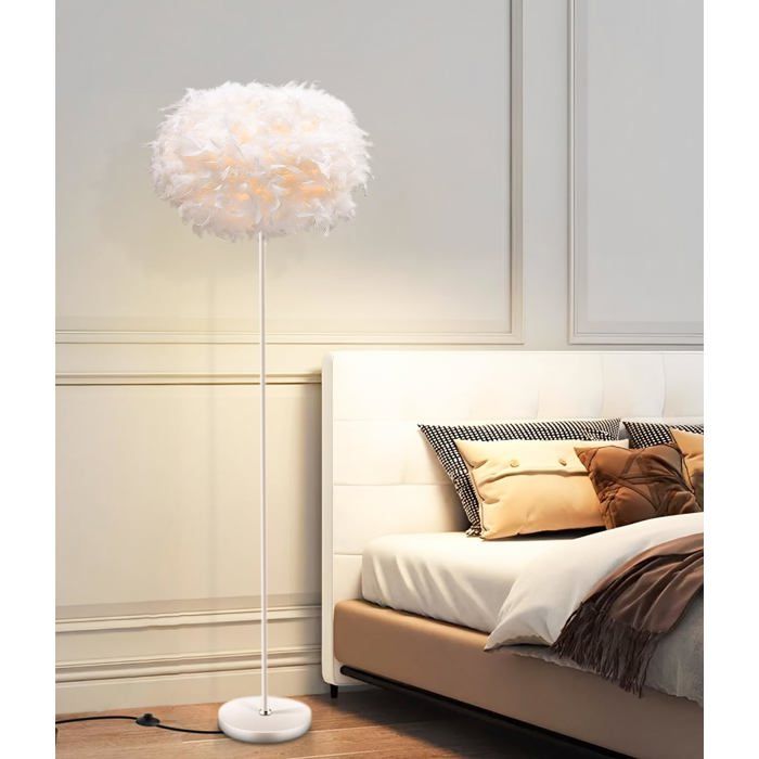 Lampadaire Sur Pied Salon En Plume Lampe Sur Pied Blanc DÉclairage De Salon 150Cm Maison Décoration Led Lampadaires Avec In[IN111]