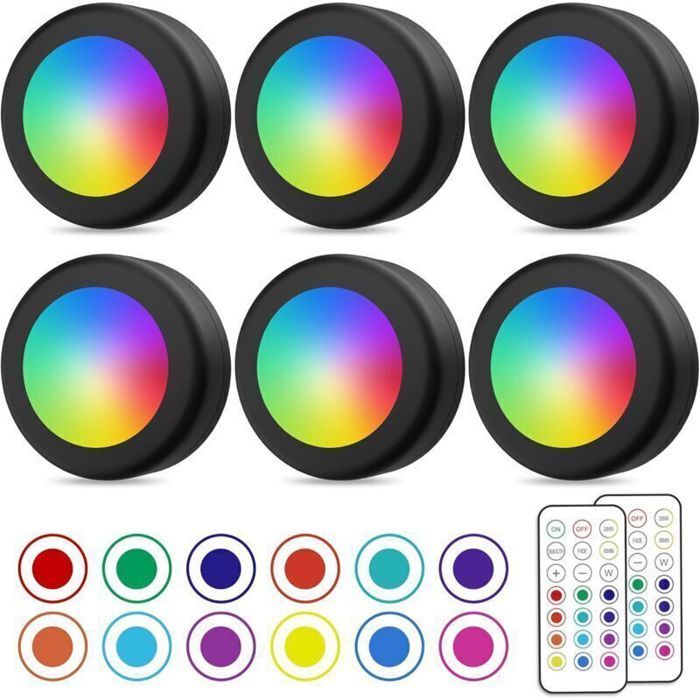 Spot LED Sans Fil Couleurs Lampe Placard avec Telecommande Eclairage Batterie Armoire Lumiere Cuisine Sous Meuble