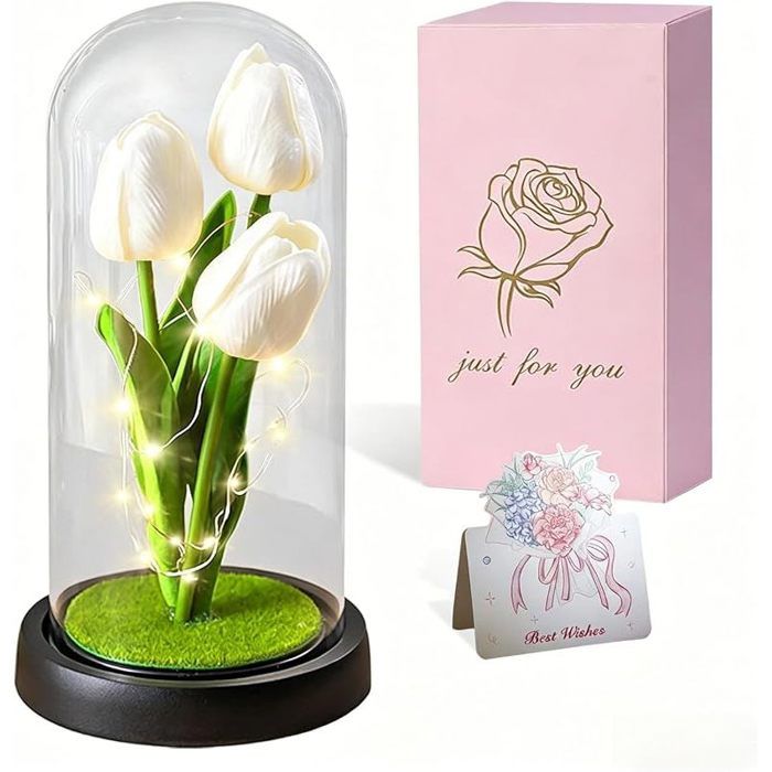Lampe tulipe - AUTREMENT - Tulipe éternelle - Dôme transparent - LED blanc chaud - Rose à poser