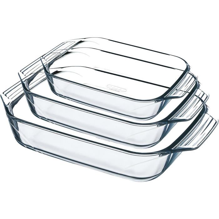 Lot de 3 Plats à Four Rectangulaires - Verre Borosilicate - Grandes Poignées - Résistance Thermique - Cuisine Fam MIROIR ELECTRIQUE