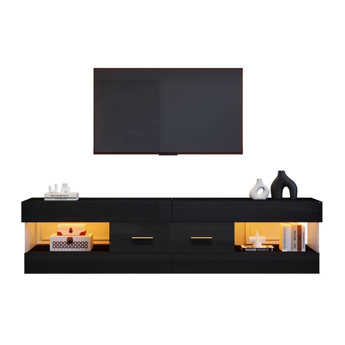 Meuble TV de 152 cm avec LED RVB Centre de Divertissement Moderne pour Le Salon 152 x 35 x 40 cm Noir
