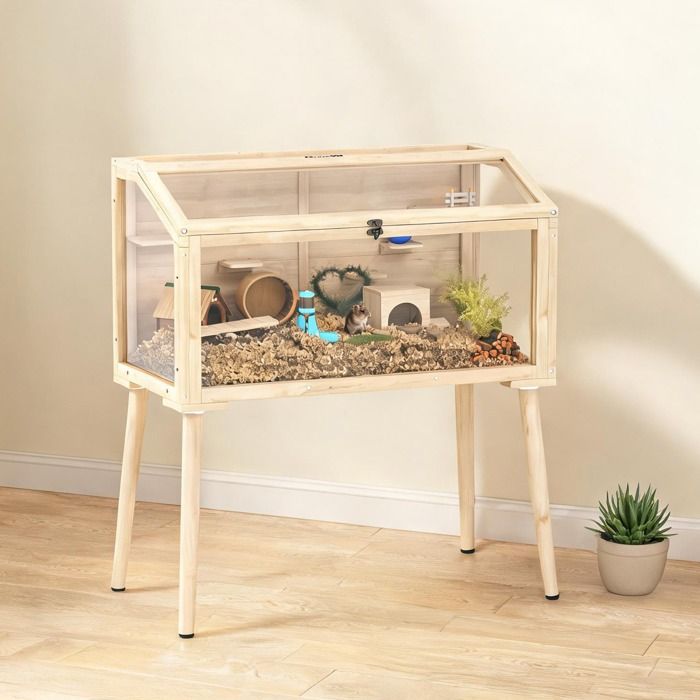Cage spacieuse pour rongeurs en bois de sapin et PET avec toit ouvrable 7 plateformes et 2 balançoires 110 x 52 x 101 cm