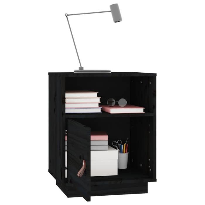 Cabinet de Lit Moderne Noir Table de chevet/nuit avec rangement Noir 40x34x55 cm Bois de pin massif CC3297