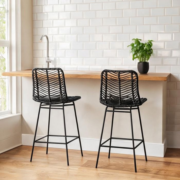 Bar Tables and Stools with Noir Résine Tressée Rotin PE and 16.7 x 20.5 x 40.2 in - Noir Résine tressée rotin PE 42.5 x 52 x 102