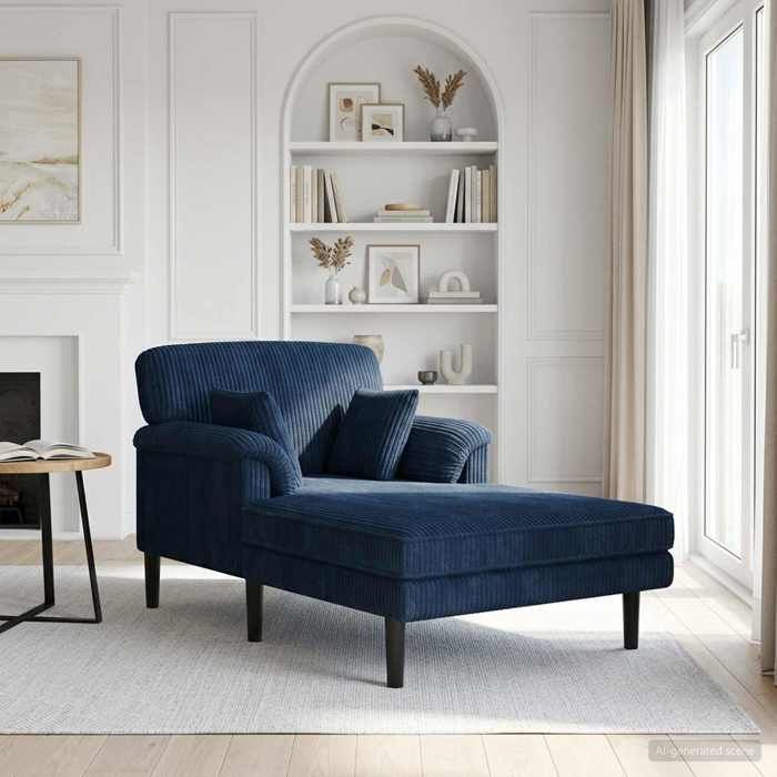vidaXL Méridienne Bleu marine Tissu en velours côtelé 42048037