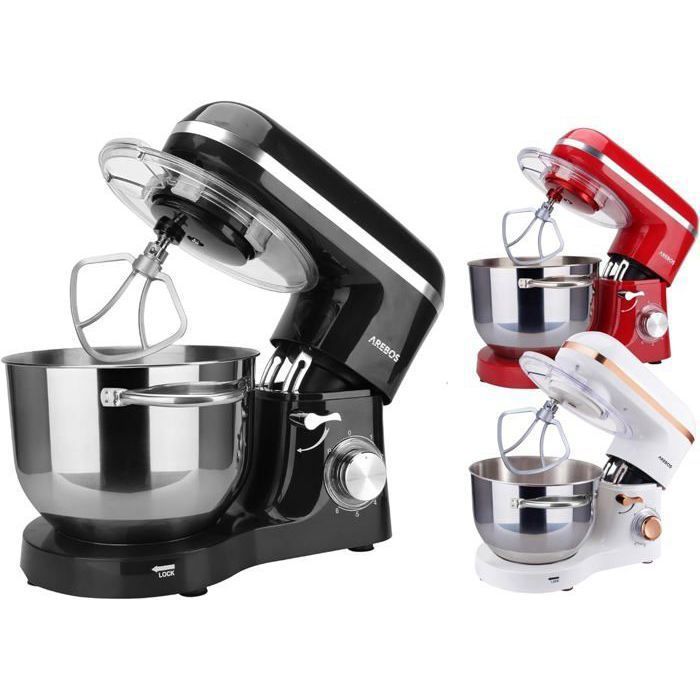 AREBOS Robot da Cucina 1500W con Ciotola da 6L 6 Velocità Testina Inclinabile Miscelazione Planetaria e Accessori per Impasto