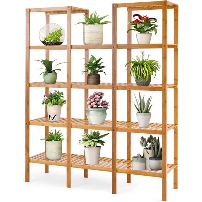 costway etagere porte plante en bambou a 5 niveaux pour interieur et exterieur ideal pour jardin maison balcon etc cdiscount maison