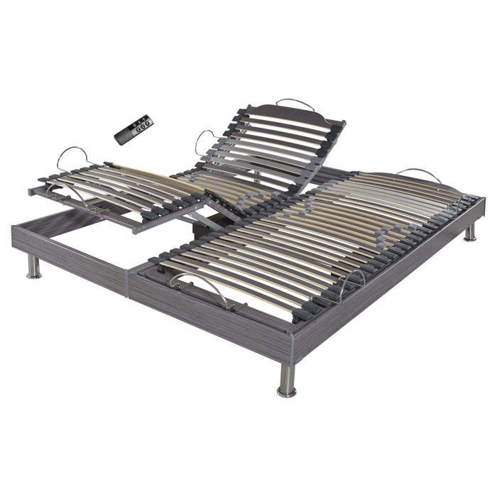 Sommier IDLiterie 160x200 à Lattes électrique 5 Plis - Réglage Fermeté Lombaire