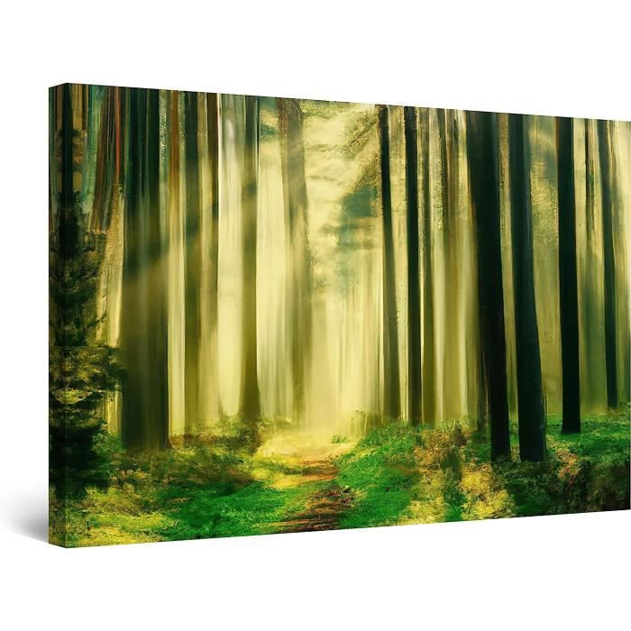 Impression Sur Toile - Allée Verte Lumière Arbres Forêt Peinture